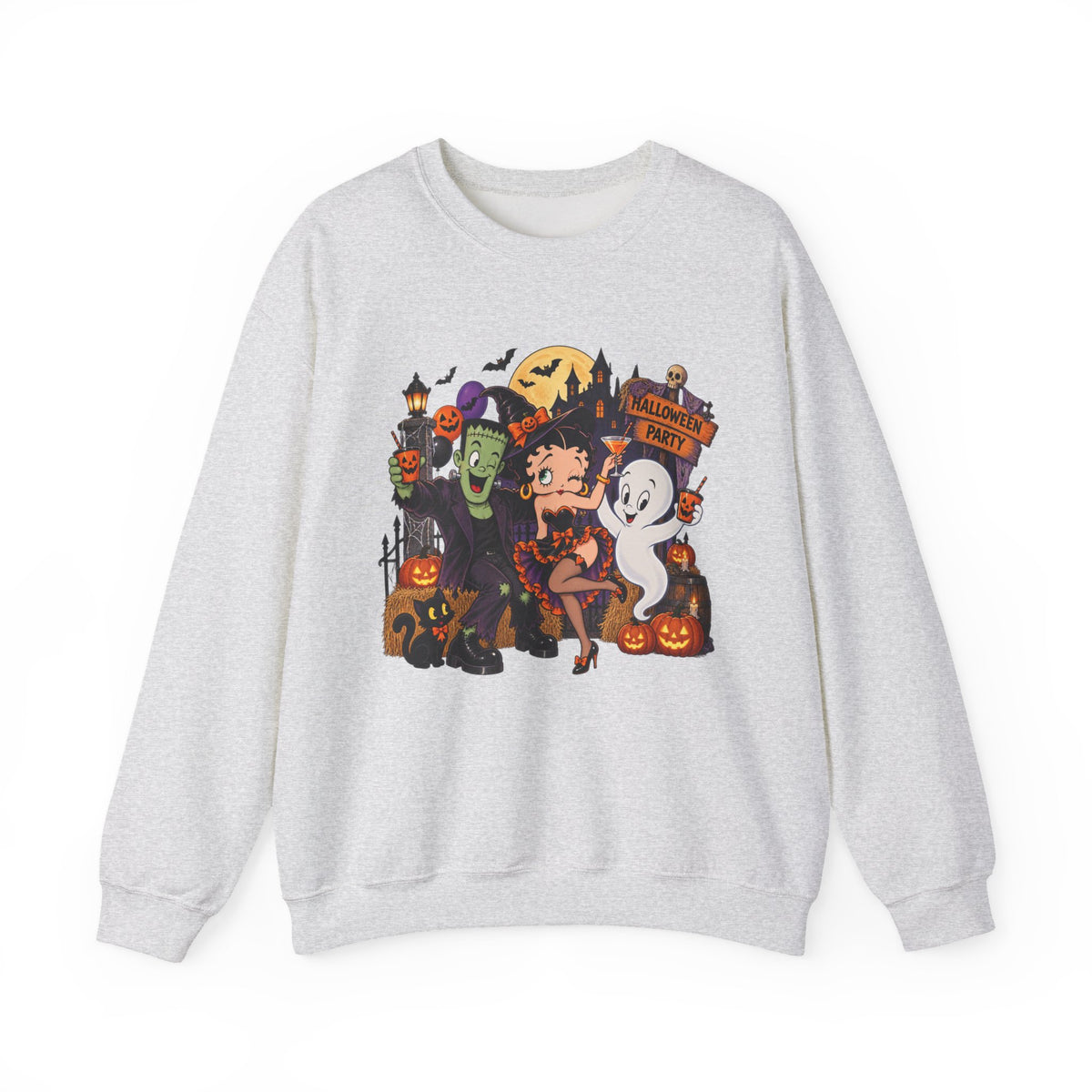 Halloween Betty Boop Crewneck Sweatshirt — Retro Spooky Cartoon Graphic