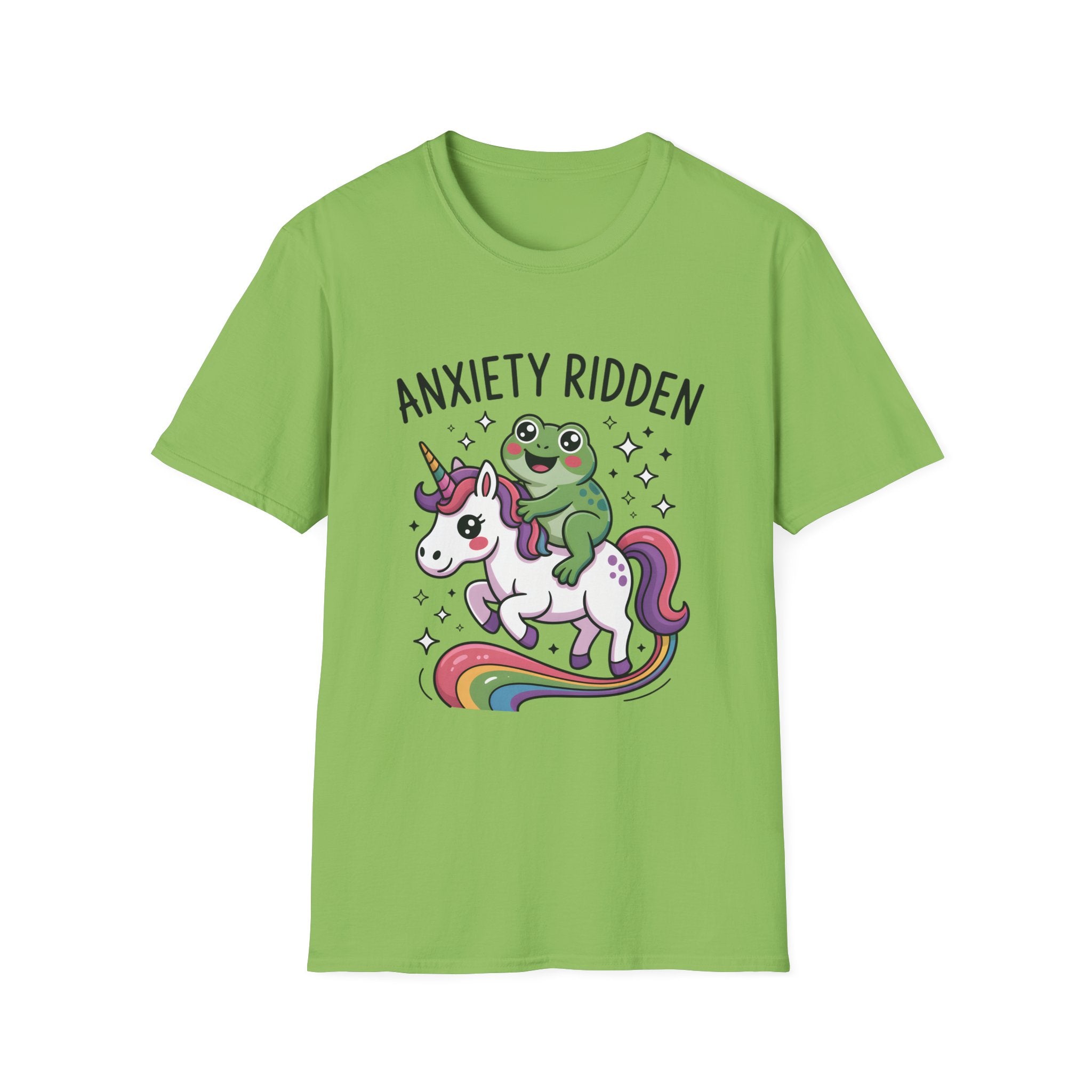 Anxiety Ridden Frog on Unicorn T-Shirt — Cute Mental Health Awareness Graphic Tee