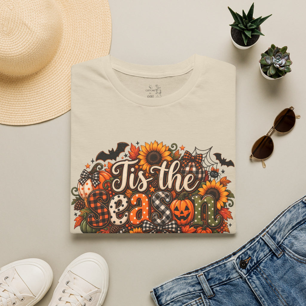 Halloween T-Shirt — "Tis the Season" Pumpkin & Sunflower Fall Graphic