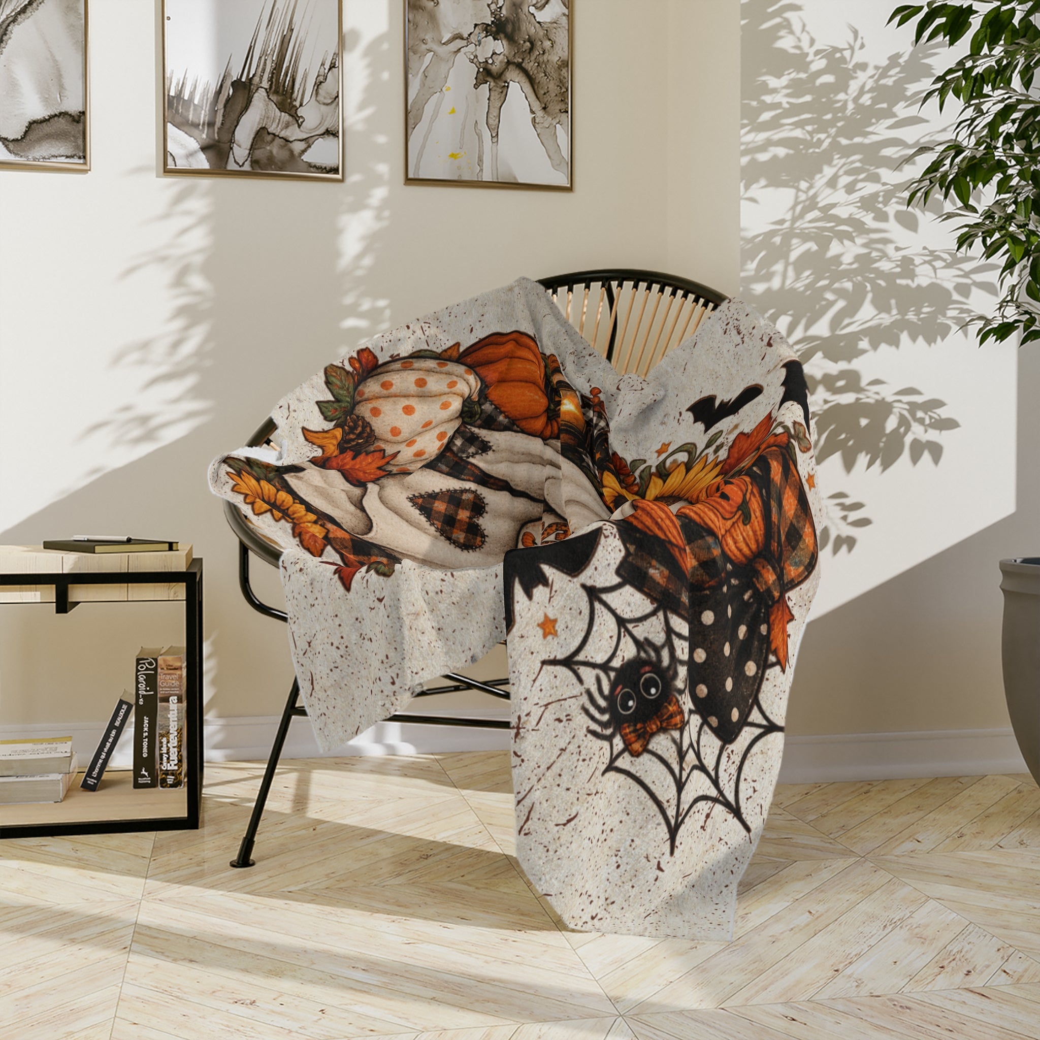 Halloween Ghost Blanket — "In My Spooky Era" Pumpkin & Sunflower Fall Throw