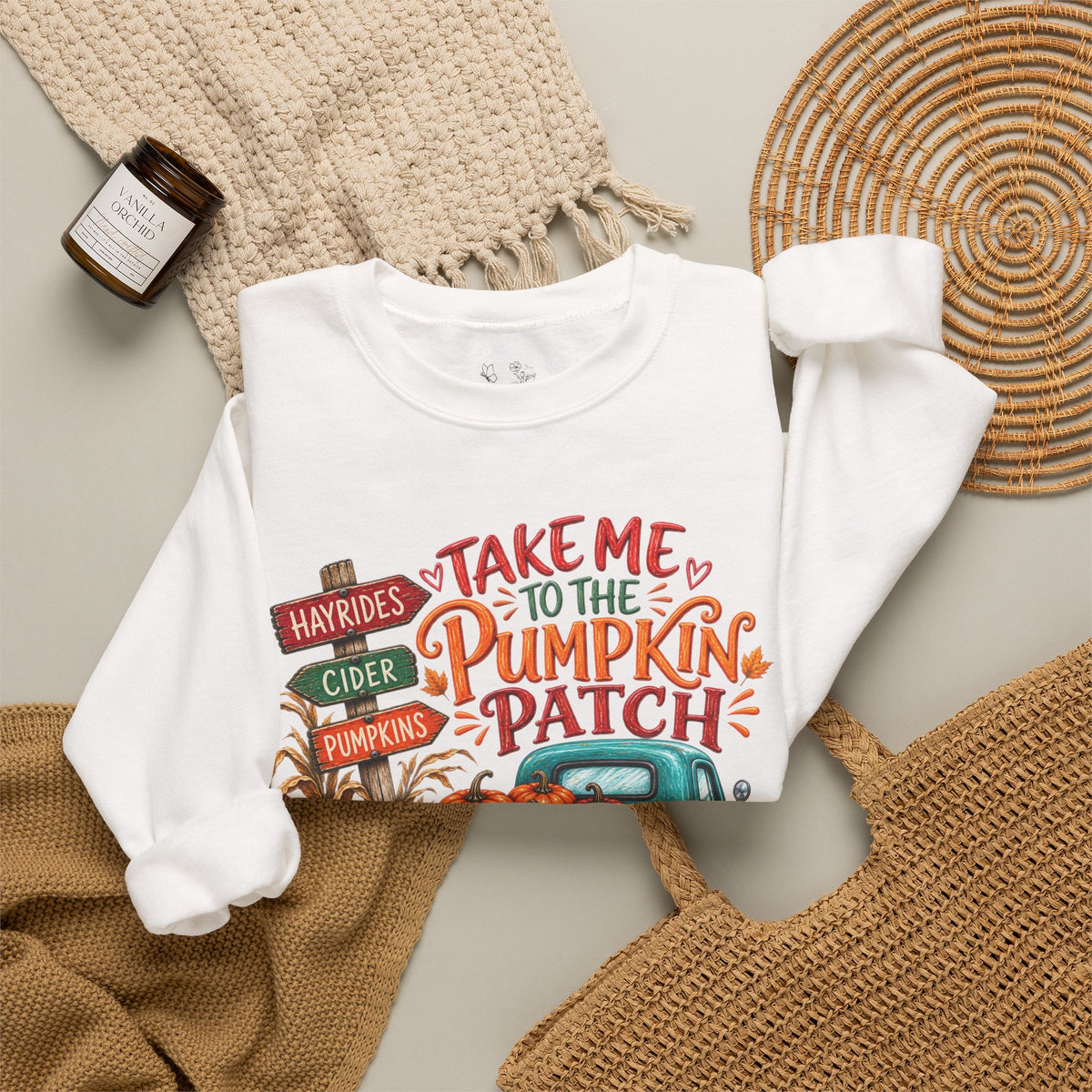 Pumpkin Patch Crewneck Sweatshirt — "Take Me to the Pumpkin Patch" Autumn Vibes