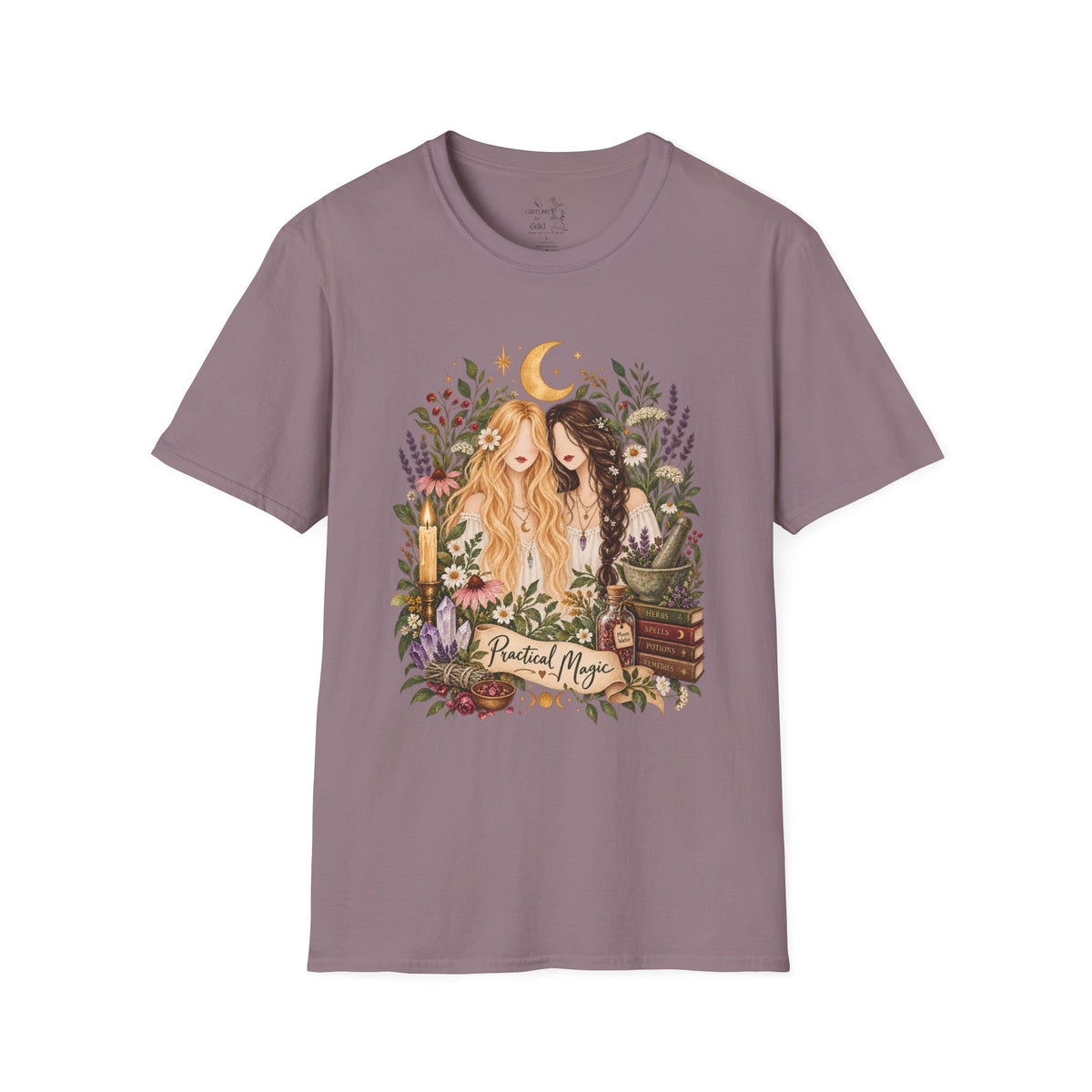 Witchy Sisters T-Shirt – 'Practical Magic' Boho Moon Witch Illustration