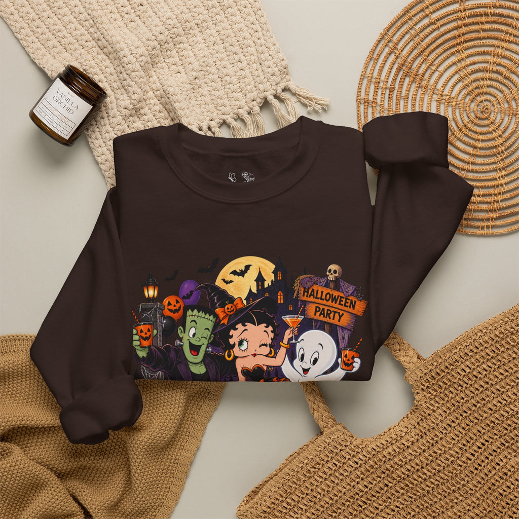 Halloween Betty Boop Crewneck Sweatshirt — Retro Spooky Cartoon Graphic