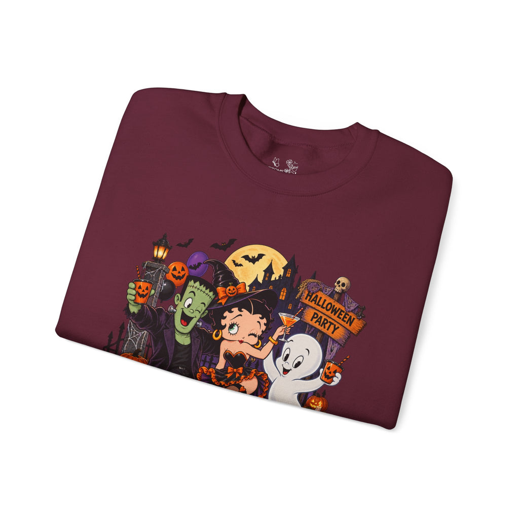 Halloween Betty Boop Crewneck Sweatshirt — Retro Spooky Cartoon Graphic