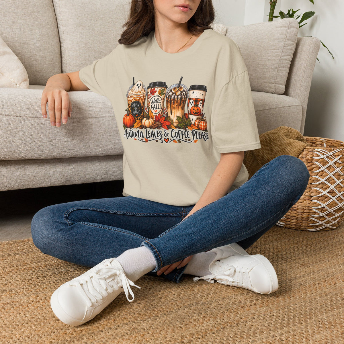 Fall Coffee T-Shirt — "Autumn Leaves & Coffee Please" Pumpkin Latte Tee