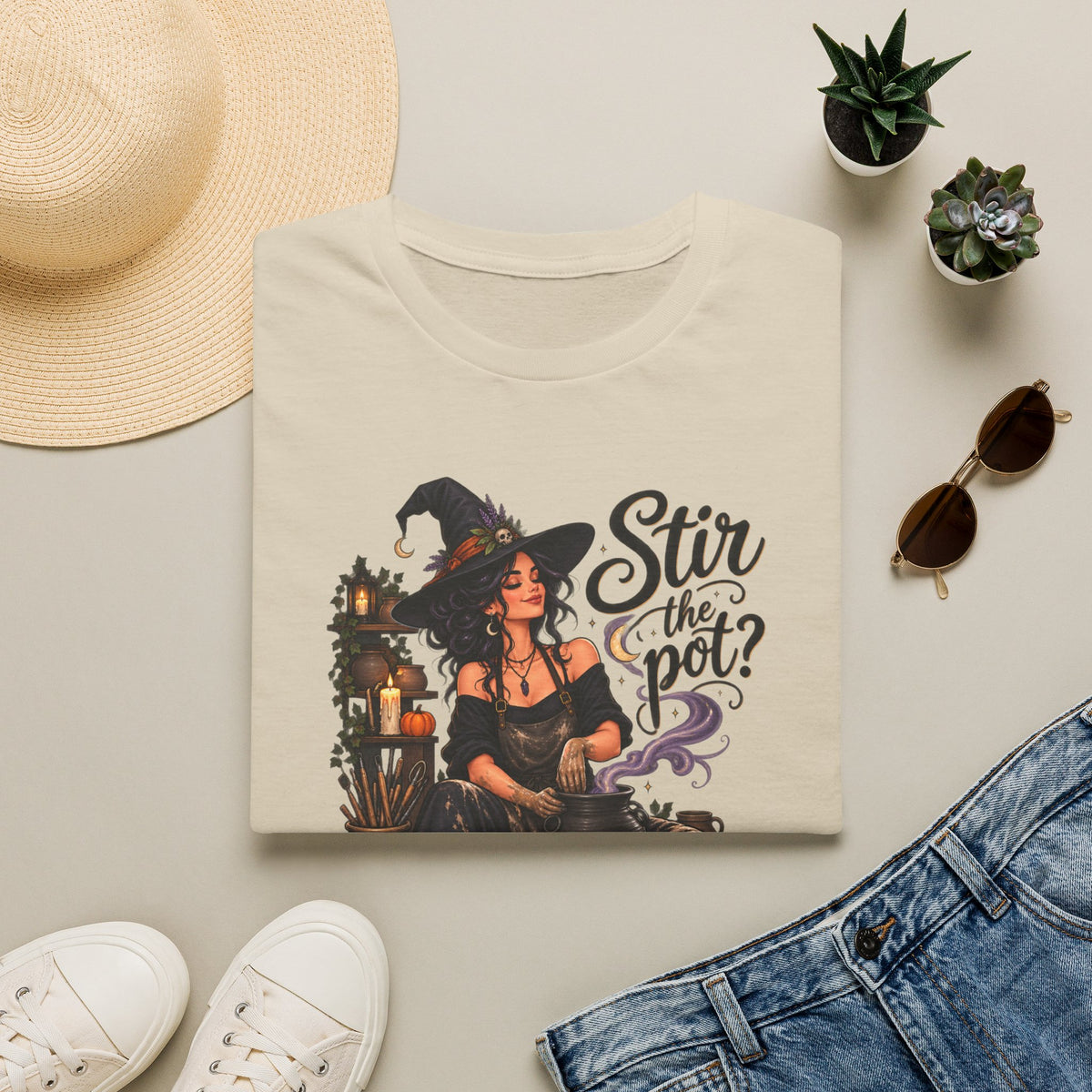 Stir the Pot Witch T-Shirt — Vintage Witch Cauldron Graphic Tee
