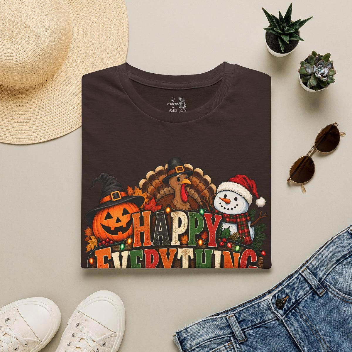 Holiday 'Happy Everything' T-Shirt — Thanksgiving, Halloween & Christmas Graphic Tee
