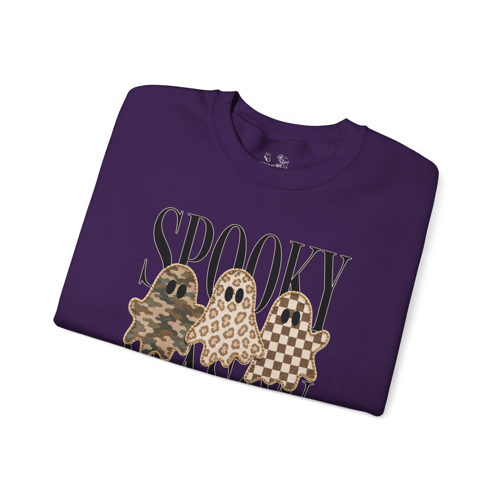 Spooky Season Ghosts Sweatshirt — Neutral Plaid & Camo Halloween Crewneck