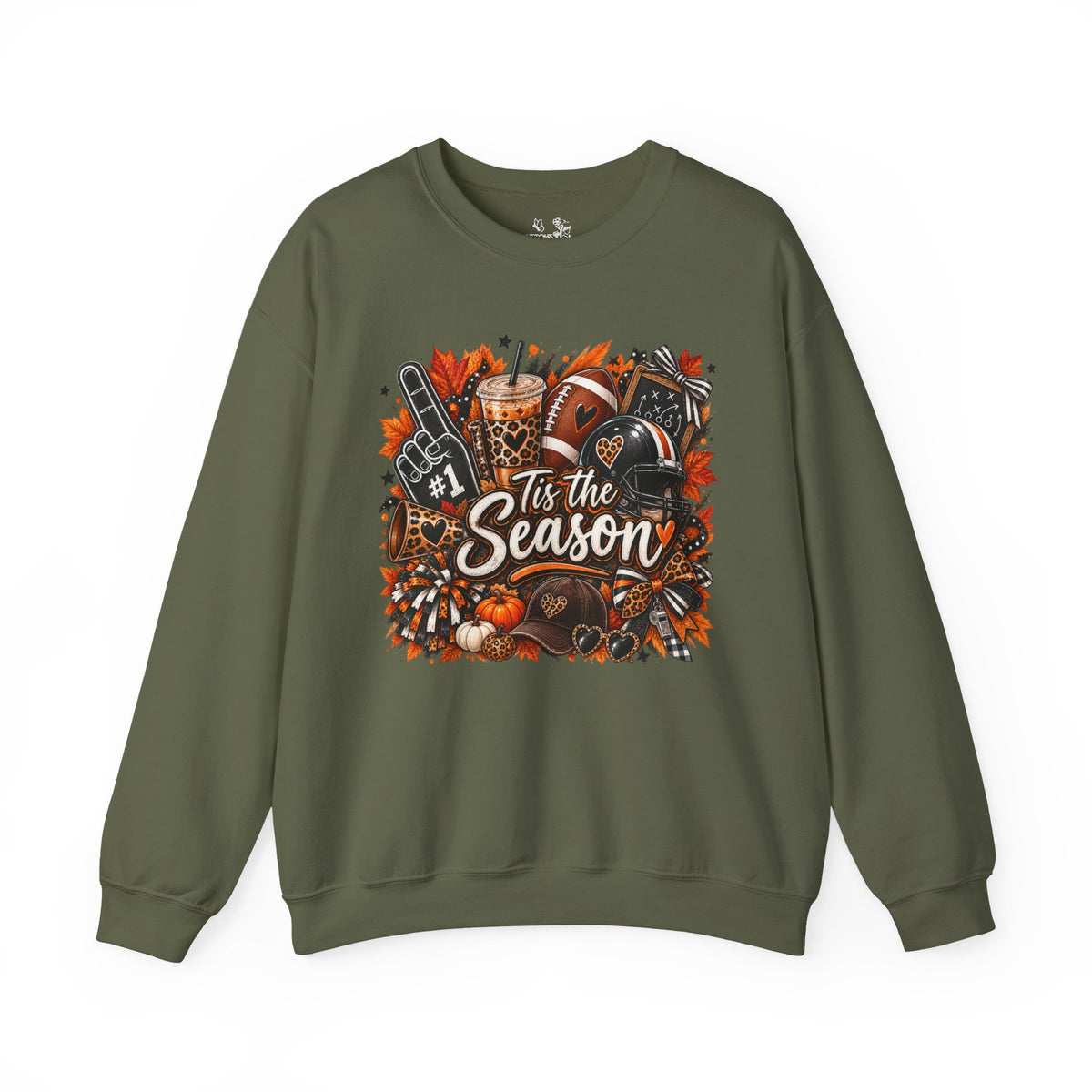 Tis the Season Fall Sweatshirt - Cozy Autumn Leaves & Football Crewneck