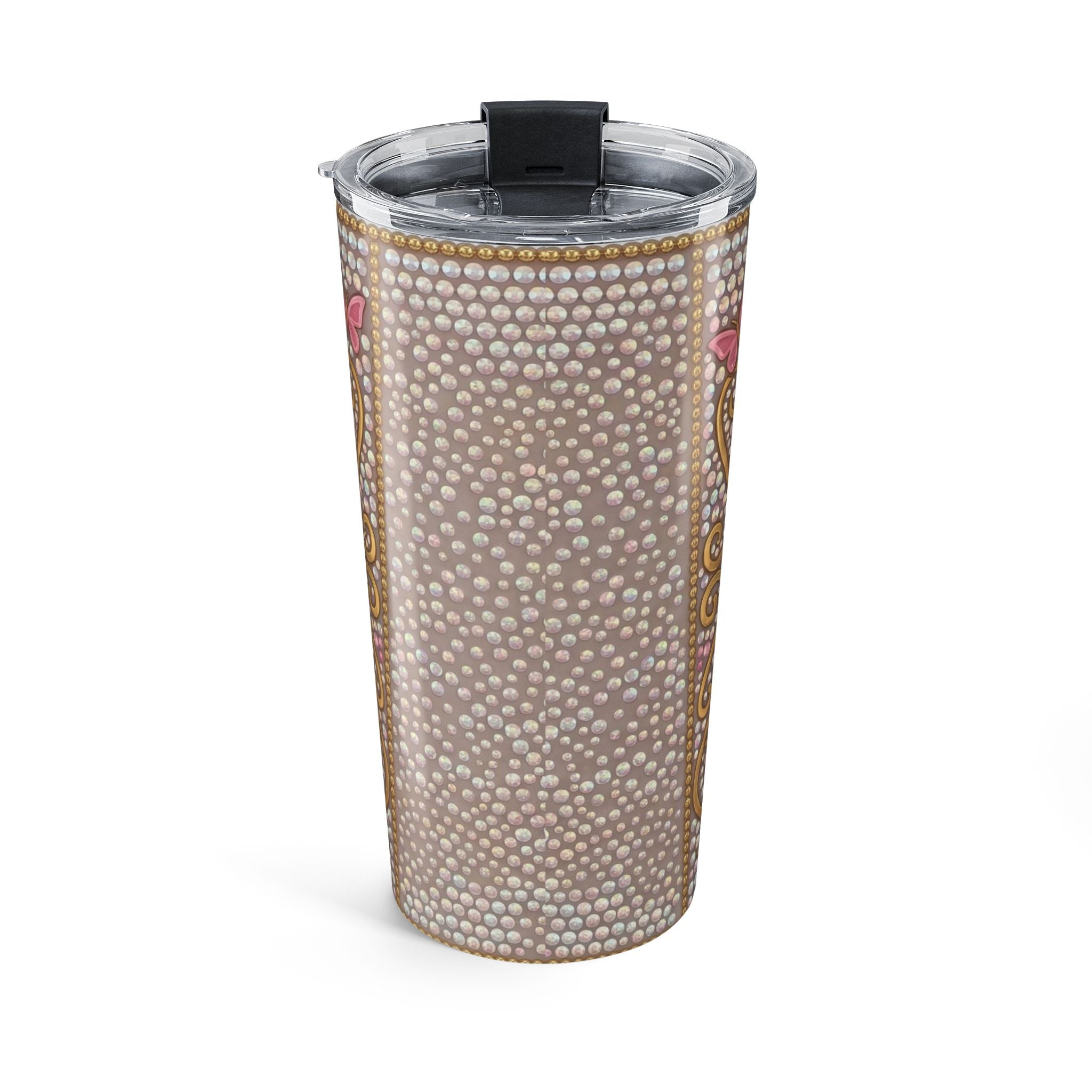 20oz Tumbler - "Cup of Ambition" Inspirational Travel Mug, Pink Rhinestone Motivational Drinkware