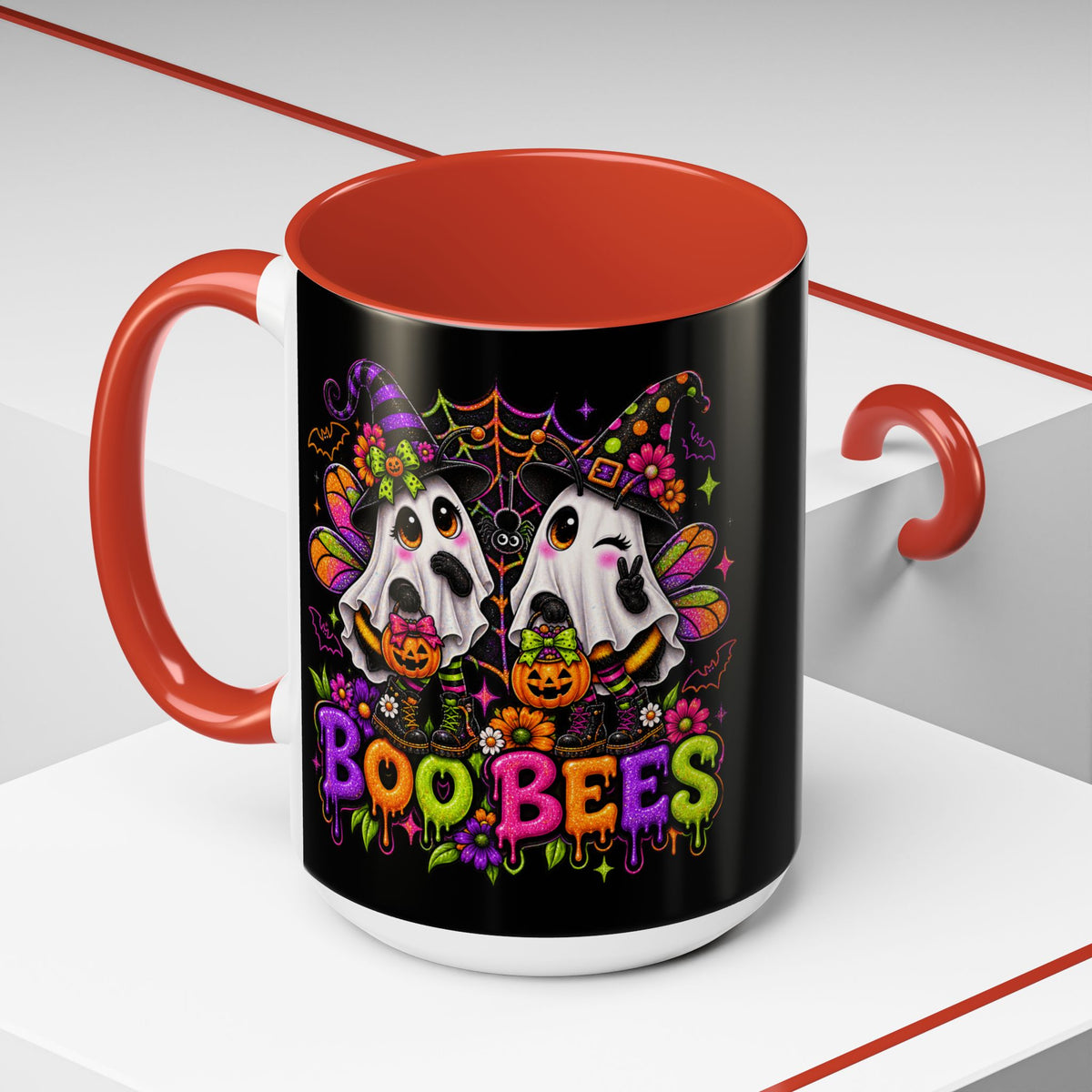 Halloween Boo Bees Coffee Mug — Cute Ghost Bees with Pumpkins
