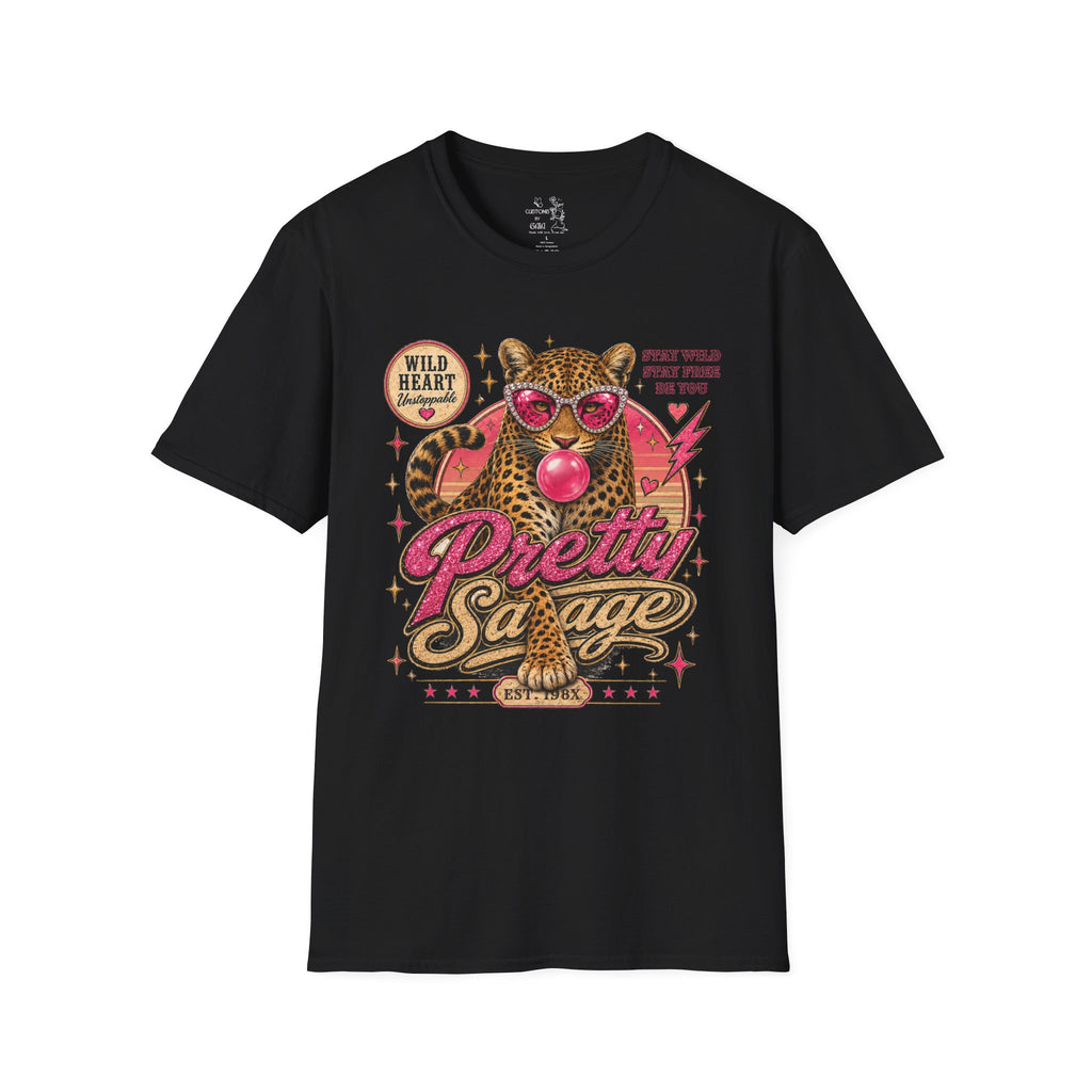 Leopard 'Pretty Savage' Graphic T-Shirt — Retro Wild Heart Design