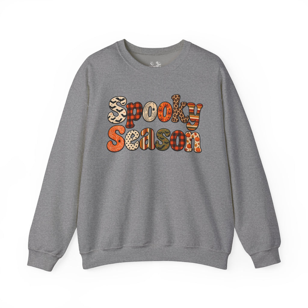 Spooky Season Sweatshirt — Retro Patterned Halloween Crewneck