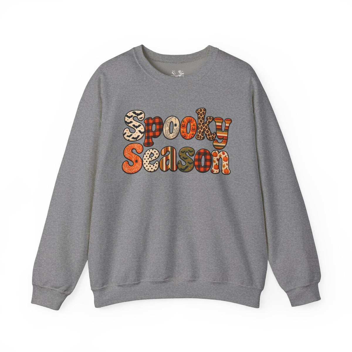 Spooky Season Sweatshirt — Retro Patterned Halloween Crewneck