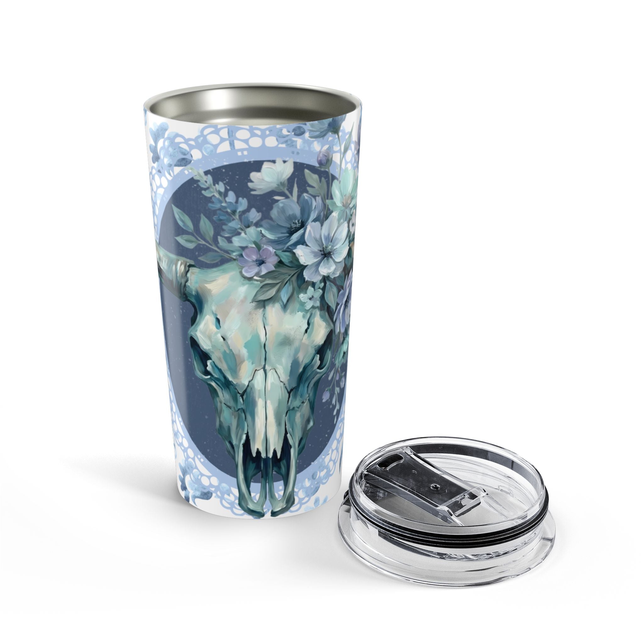 20oz Floral Bull Skull Tumbler — Southwestern Floral Travel Cup