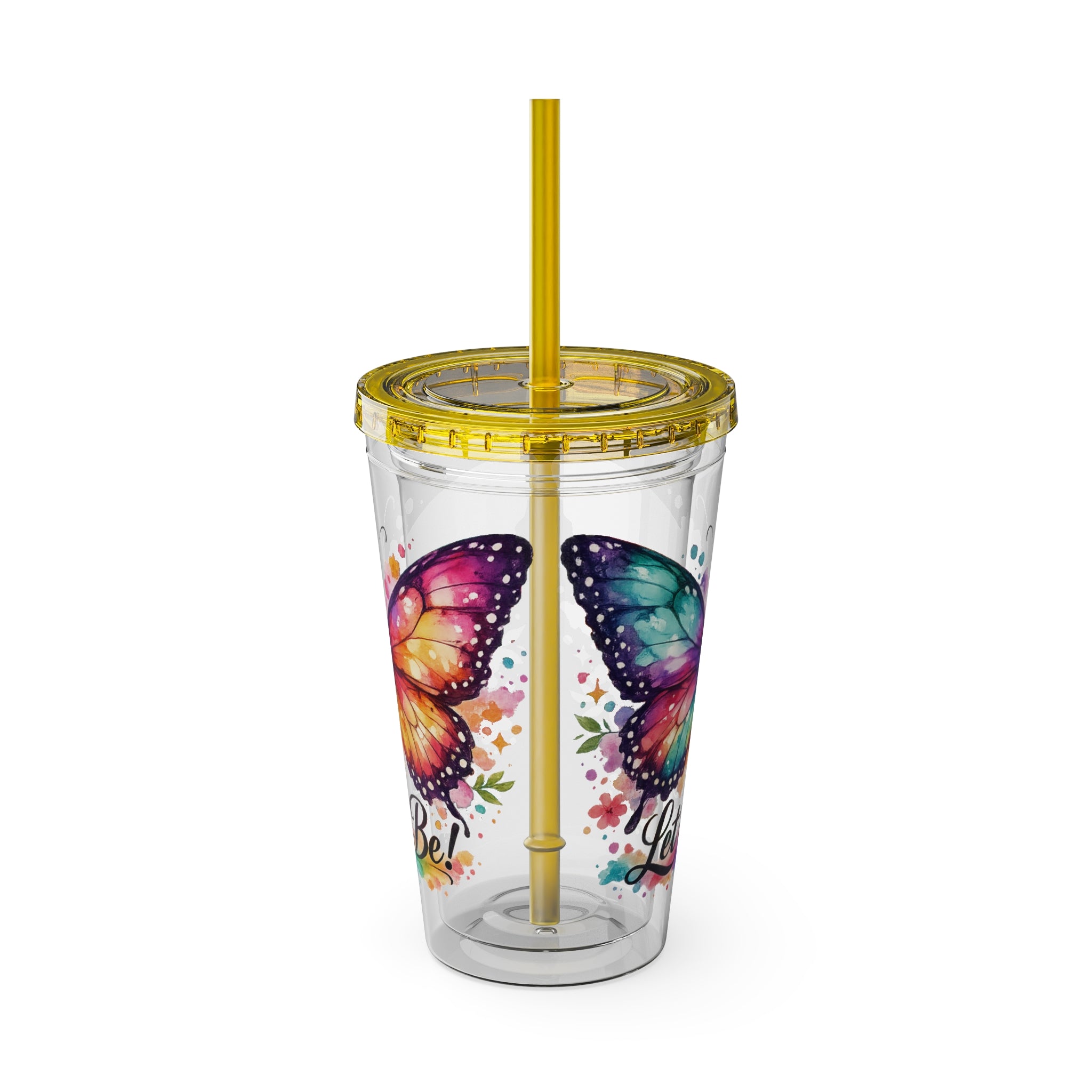 Butterfly 'Let It Be' 16oz Tumbler with Straw — Colorful Floral Summer Drink Cup