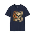 Floral Skull T-Shirt – Gothic Sunflower Checkerboard Design