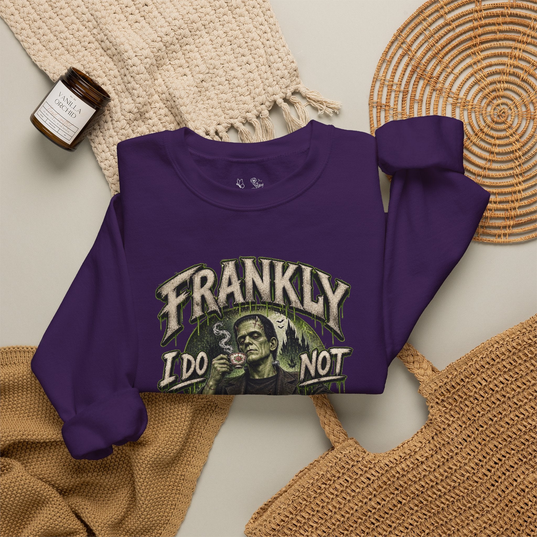 Sweatshirt — "Frankly I Do Not Care" Retro Gothic Skeleton Graphic Crewneck