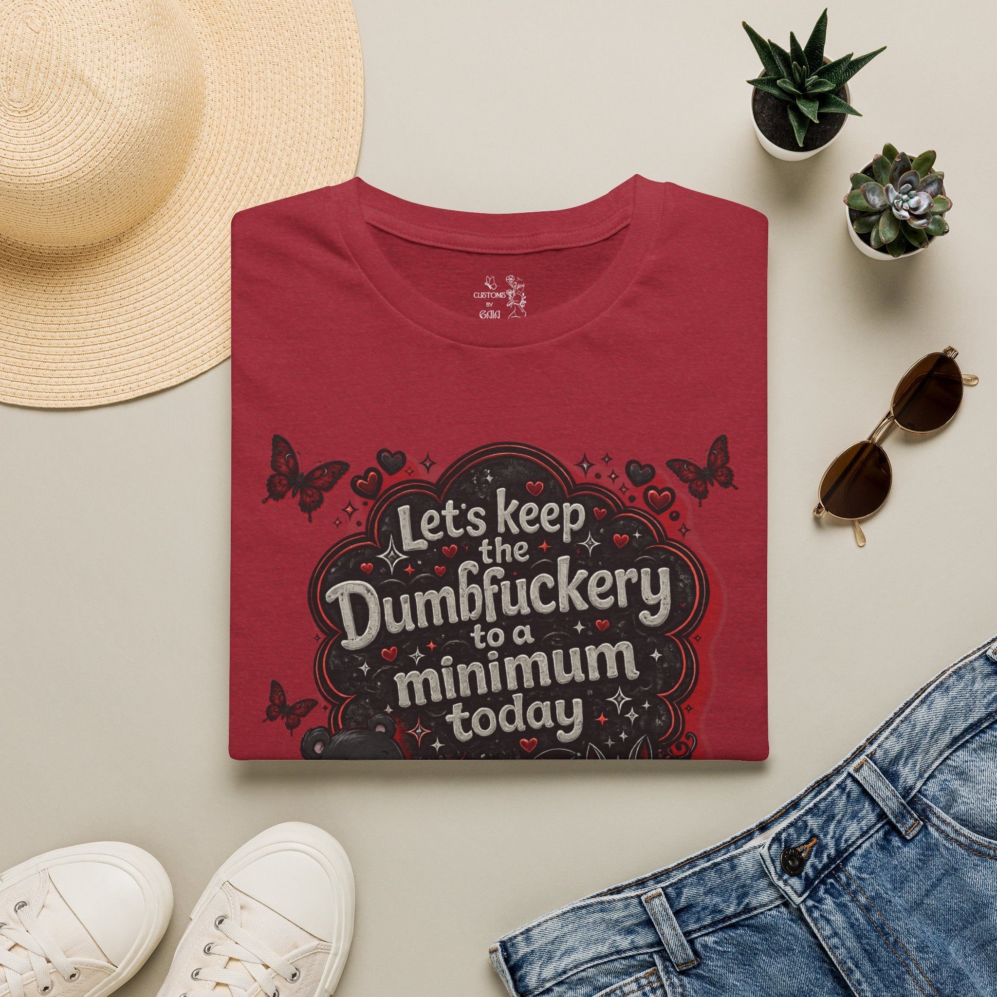 Let's Keep the Dumbfuckery to a Minimum Today T-Shirt — Funny Goth Bear Graphic Tee