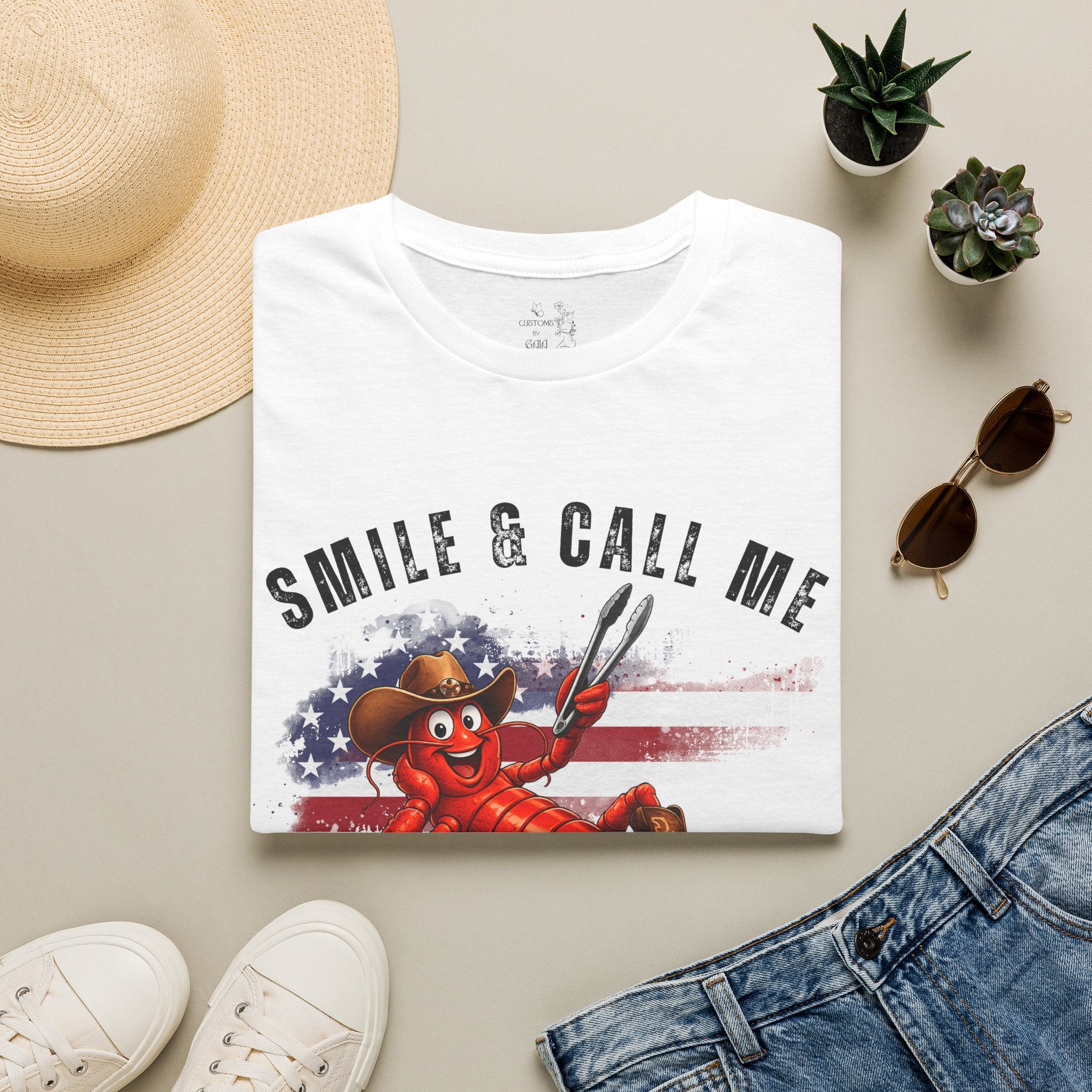 Crawfish T-Shirt — "Smile & Call Me Crawdaddy" Patriotic Cajun Tee