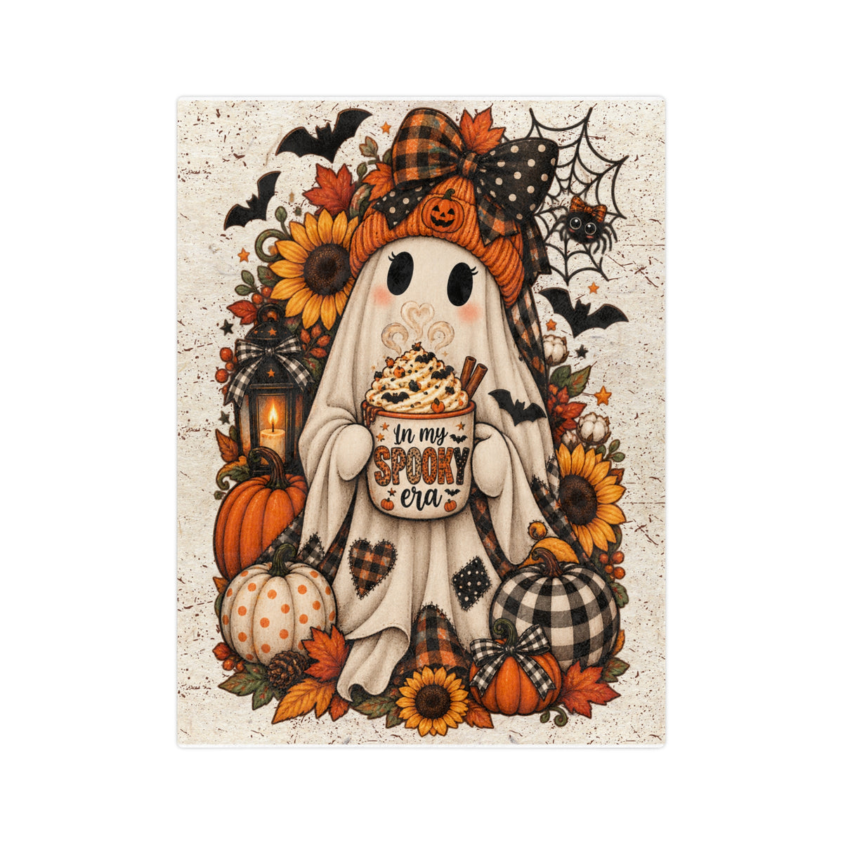 Halloween Ghost Blanket — "In My Spooky Era" Pumpkin & Sunflower Fall Throw