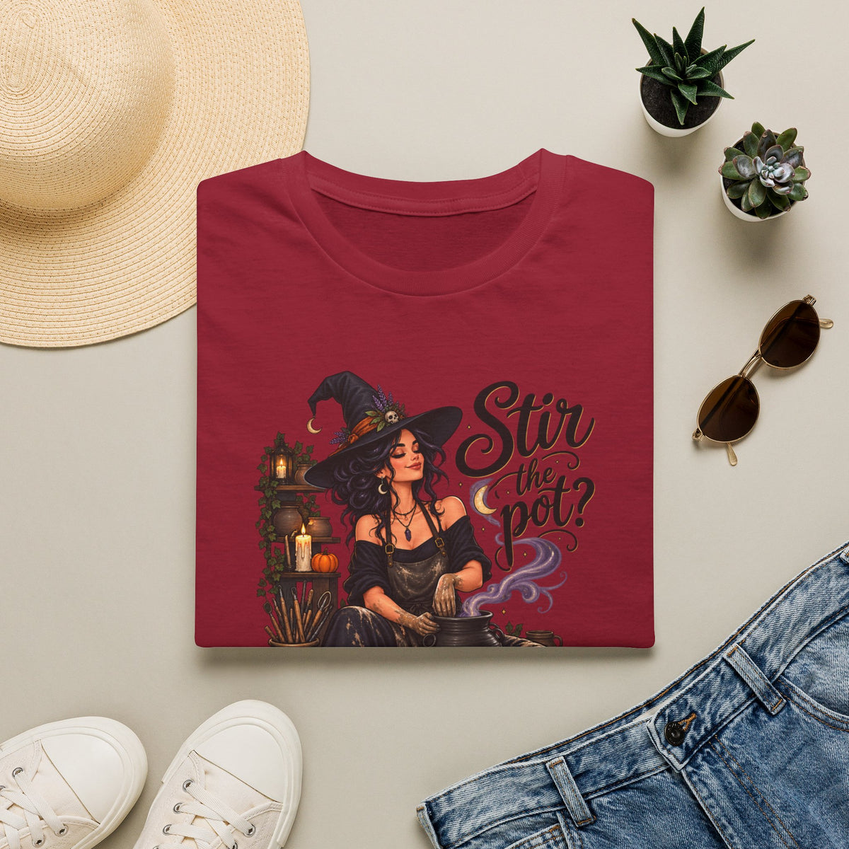 Stir the Pot Witch T-Shirt — Vintage Witch Cauldron Graphic Tee