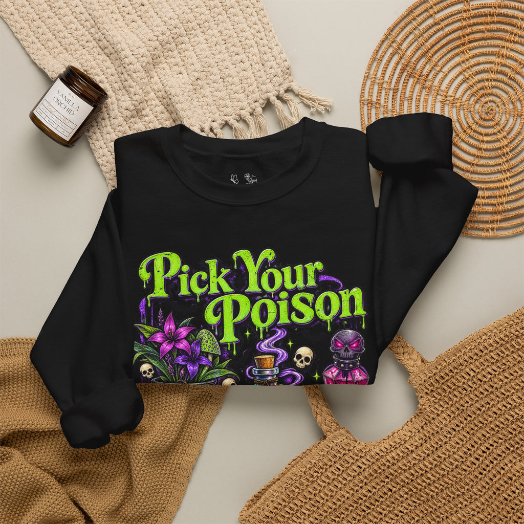 Sweatshirt — "Pick Your Poison" Halloween Potion Graphic Crewneck