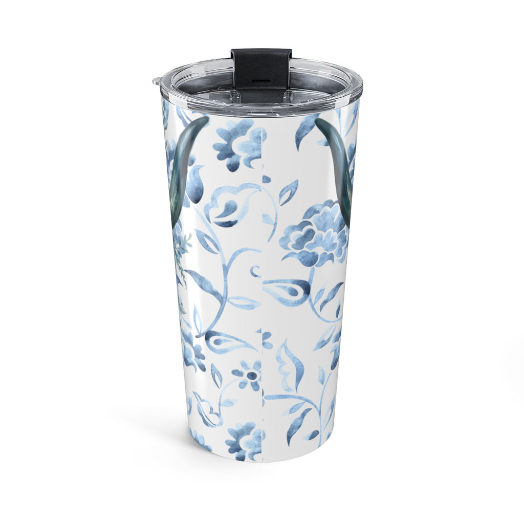 20oz Floral Bull Skull Tumbler — Southwestern Floral Travel Cup