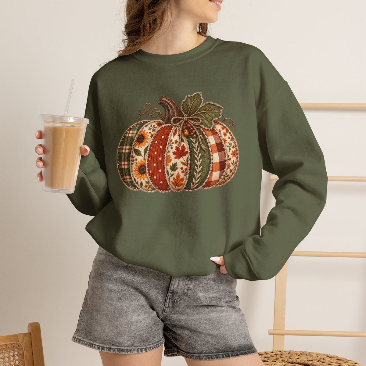 Autumn Patchwork Pumpkin Sweatshirt
