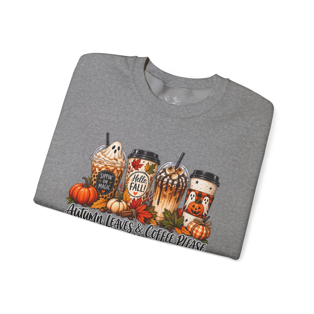 Autumn Leaves & Coffee Please Sweatshirt — Cozy Fall Coffee Crewneck
