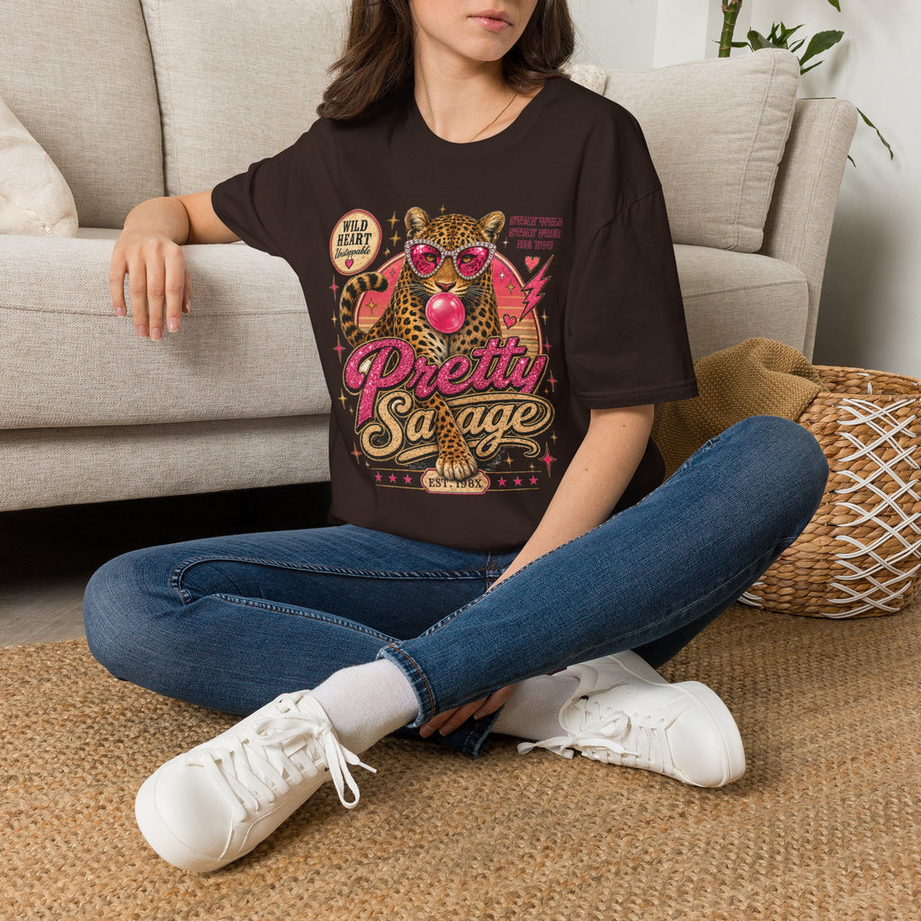 Leopard 'Pretty Savage' Graphic T-Shirt — Retro Wild Heart Design