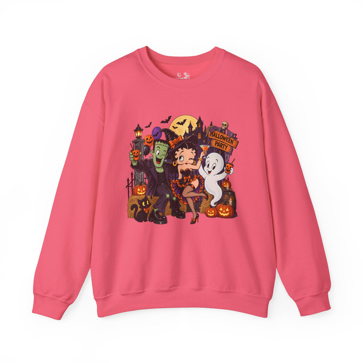 Halloween Betty Boop Crewneck Sweatshirt — Retro Spooky Cartoon Graphic