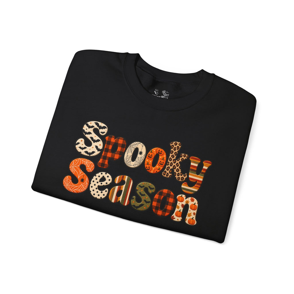 Spooky Season Sweatshirt — Retro Patterned Halloween Crewneck