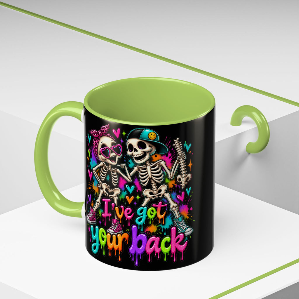 "I’ve Got Your Back" Skeleton Coffee Mug — Colorful Gothic Accent 11/15oz
