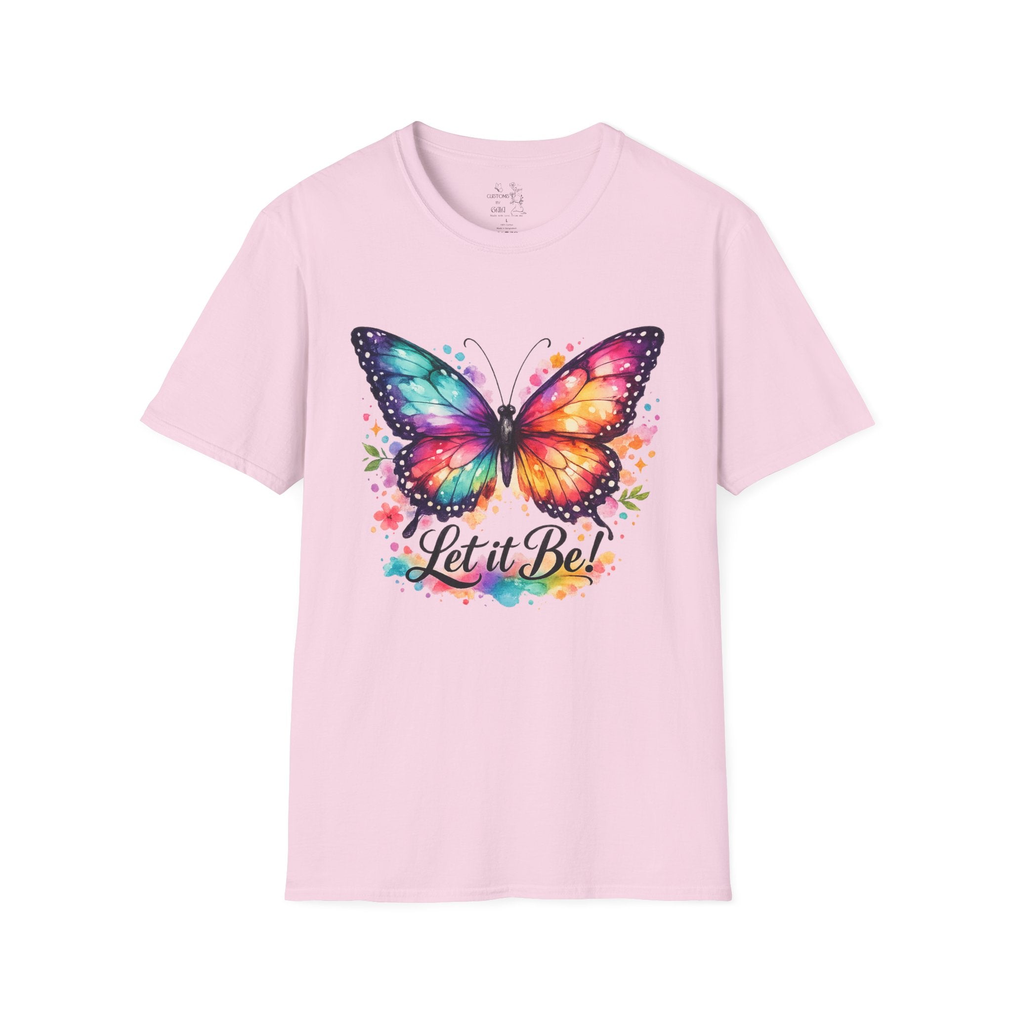 Butterfly "Let It Be" T-Shirt — Colorful Watercolor Wings Graphic Tee