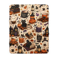 Sherpa Fleece Blanket — Cozy Halloween Pattern with Cats, Ghosts & Pumpkins