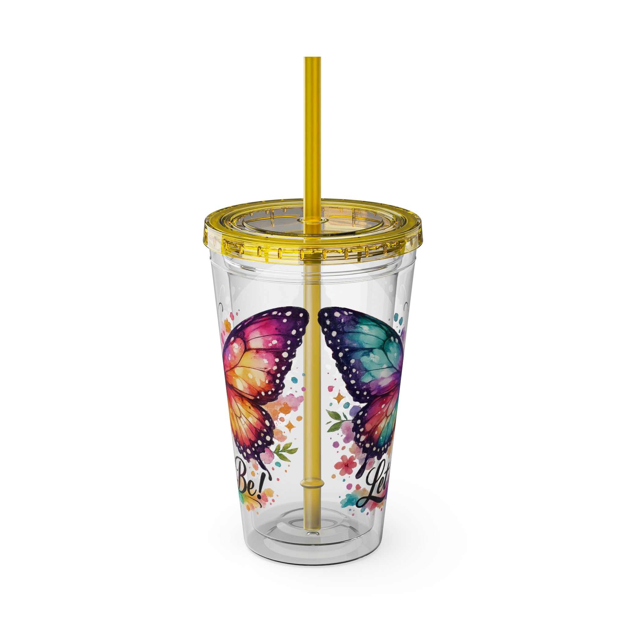 Butterfly 'Let It Be' 16oz Tumbler with Straw — Colorful Floral Summer Drink Cup