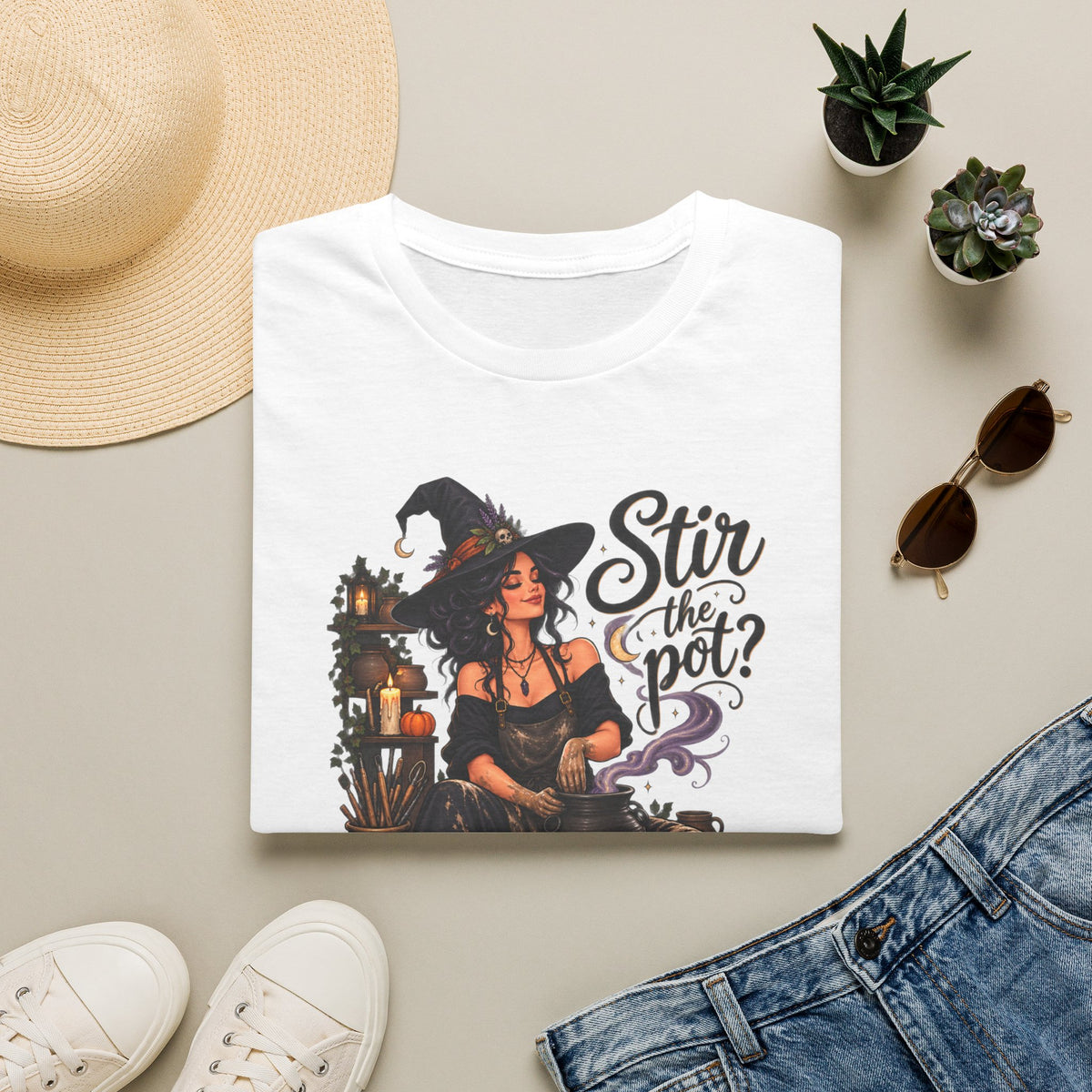Stir the Pot Witch T-Shirt — Vintage Witch Cauldron Graphic Tee