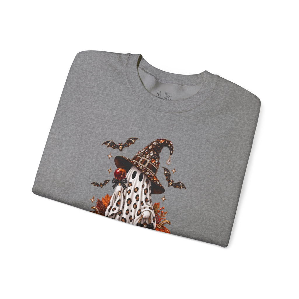 Halloween Ghost Sweatshirt – Spooky Gnome with Witch Hat, Pumpkins & Bats Crewneck