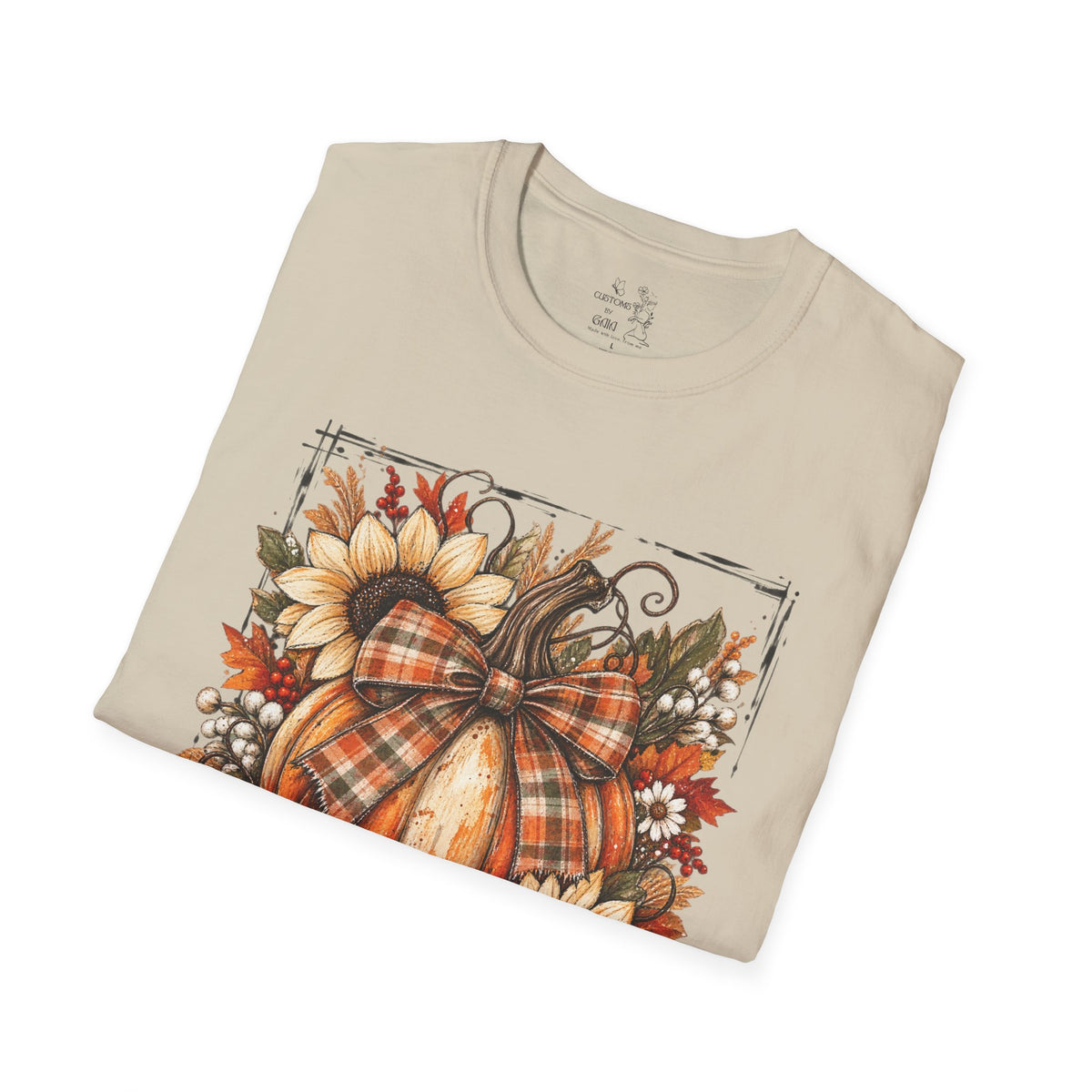 Pumpkin & Sunflower Fall T-Shirt — Plaid Pumpkin Autumn Graphic Tee