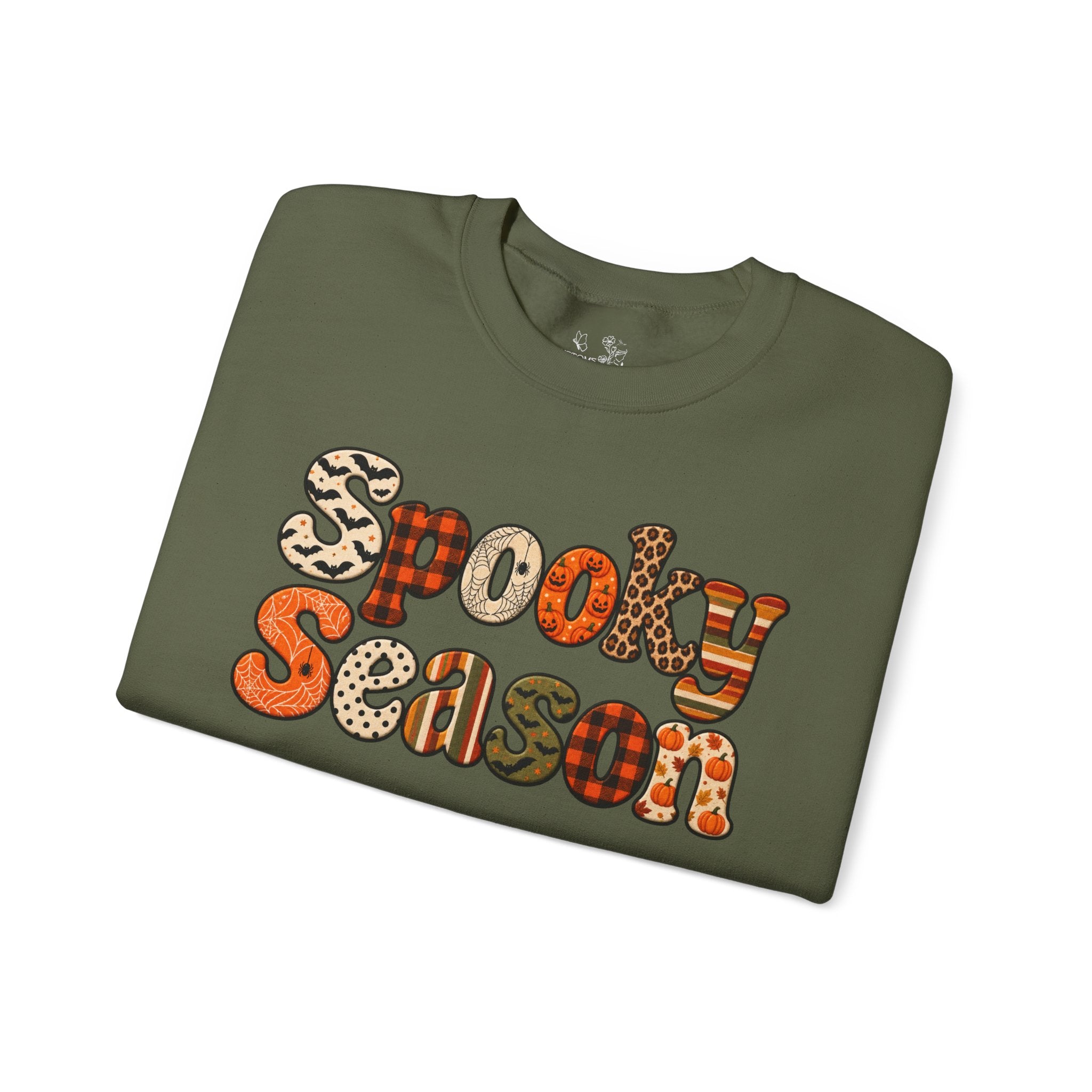 Spooky Season Sweatshirt — Retro Patterned Halloween Crewneck