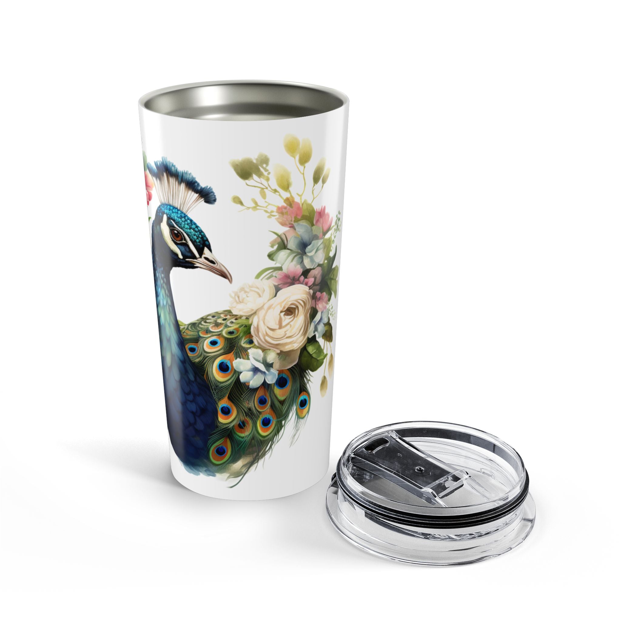 Peacock Floral 20oz Tumbler — Elegant Bird & Flower Travel Cup