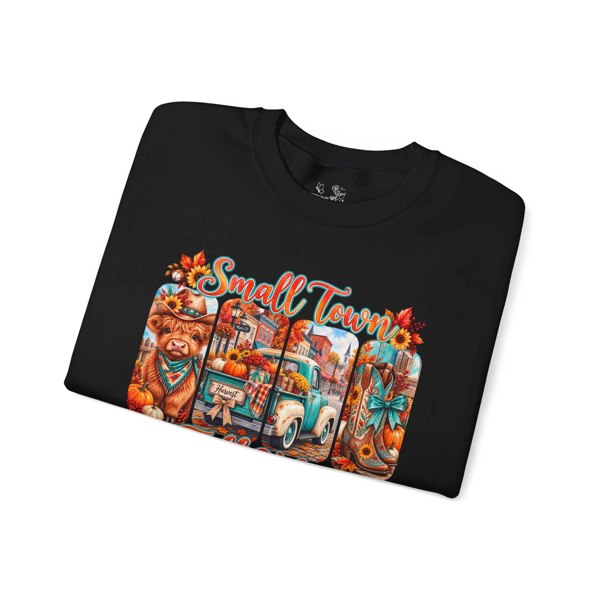 Fall Vibes Crewneck Sweatshirt - "Small Town Fall Vibes" Retro Autumn Graphic