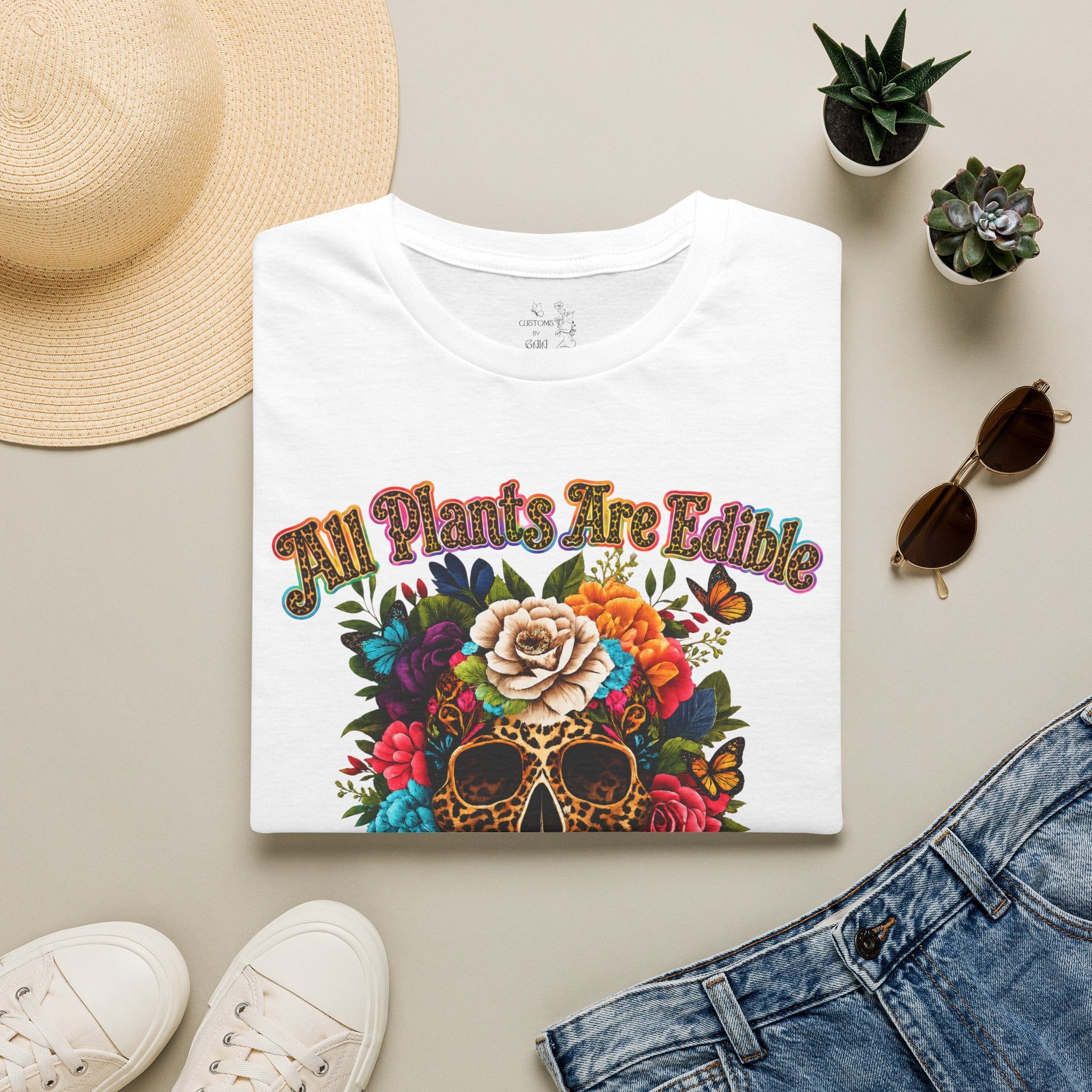 T-Shirt — "All Plants Are Edible (Some Only Once)" Floral Sugar Skull Tee