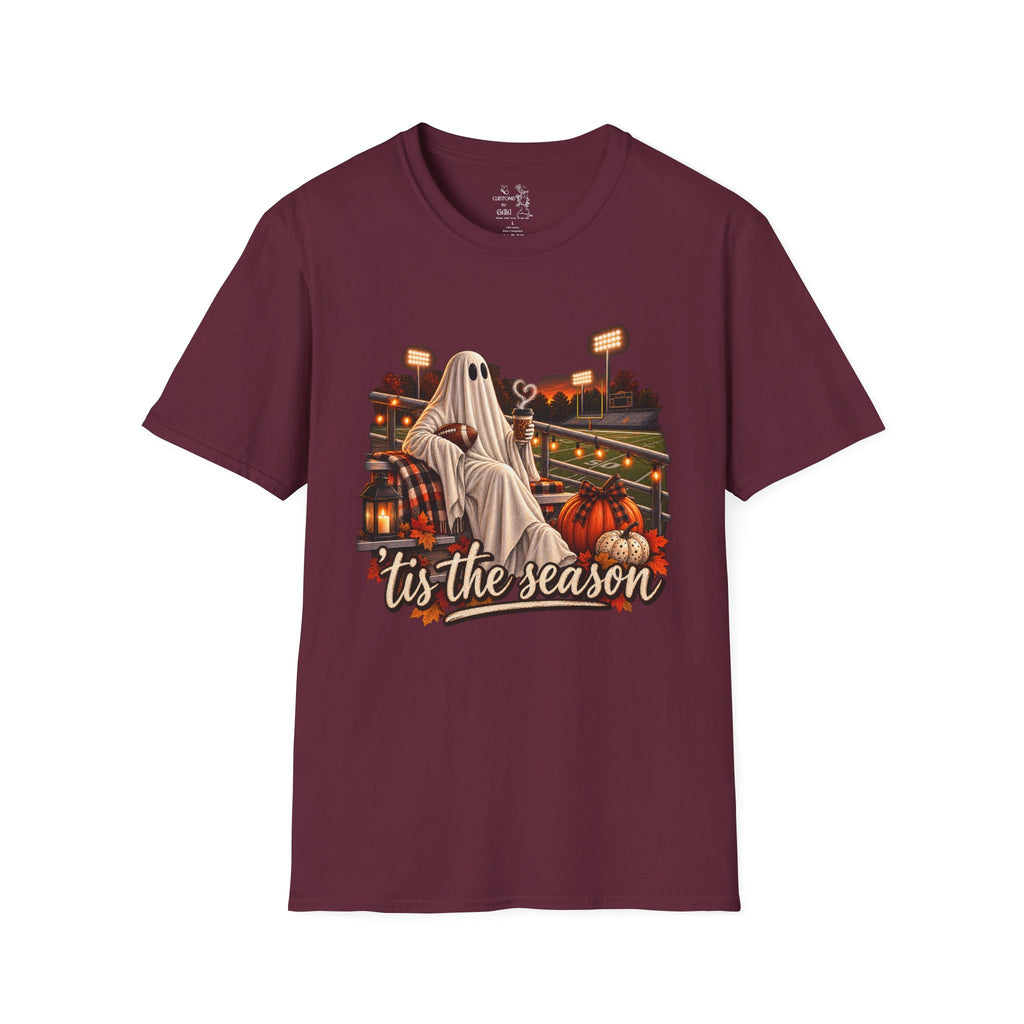 Halloween Ghost Football T‑Shirt – 'Tis the Season' Vintage Stadium Tee