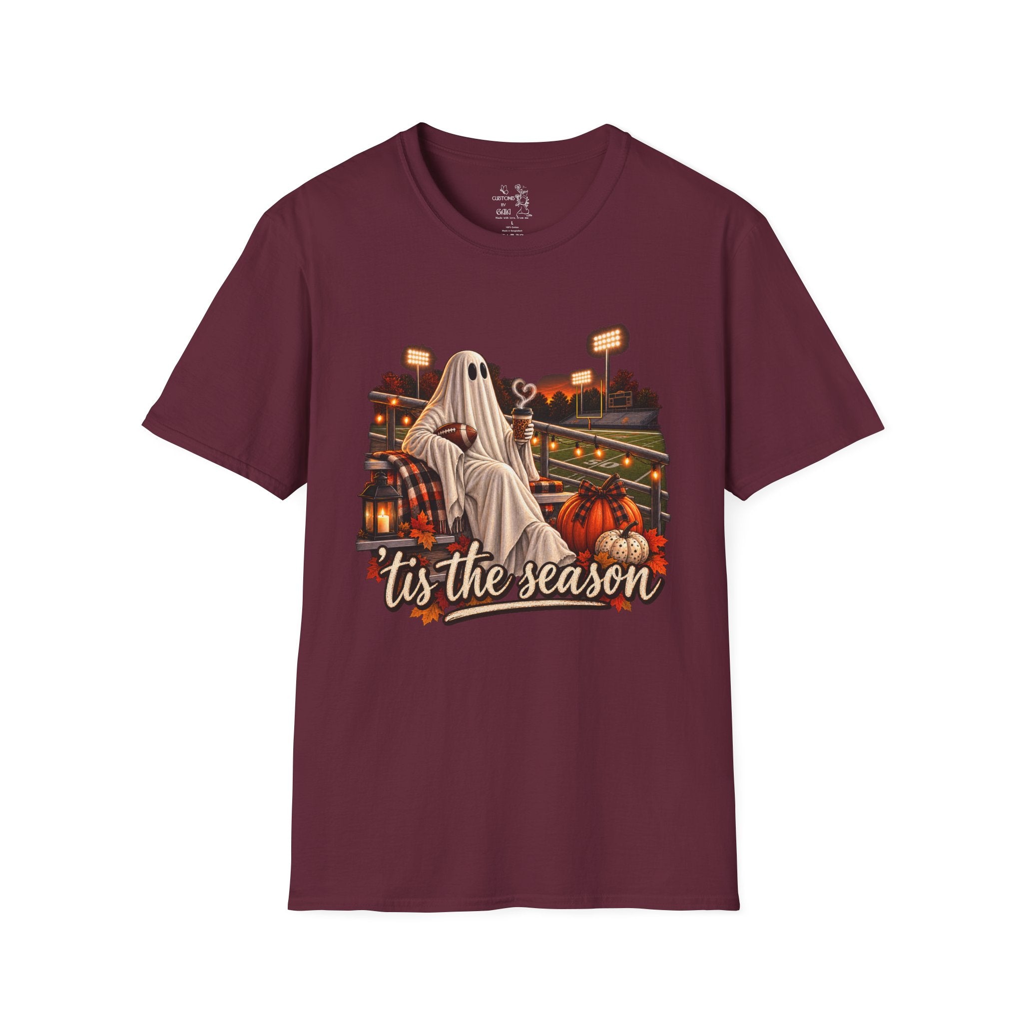 Halloween Ghost Football T‑Shirt – 'Tis the Season' Vintage Stadium Tee