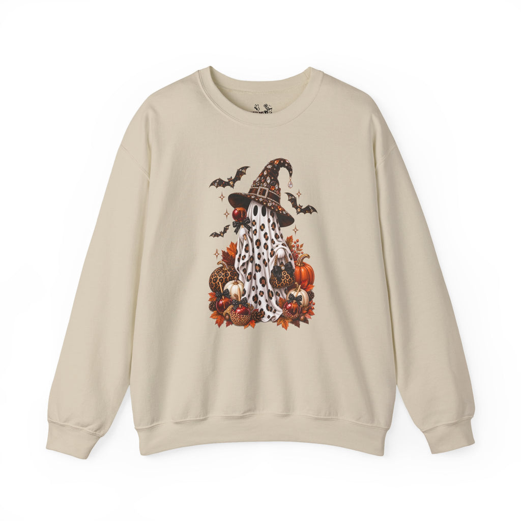 Halloween Ghost Sweatshirt – Spooky Gnome with Witch Hat, Pumpkins & Bats Crewneck