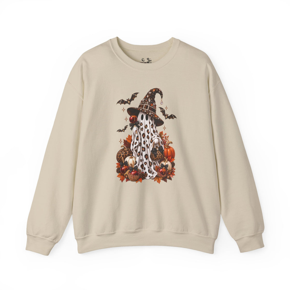 Halloween Ghost Sweatshirt – Spooky Gnome with Witch Hat, Pumpkins & Bats Crewneck