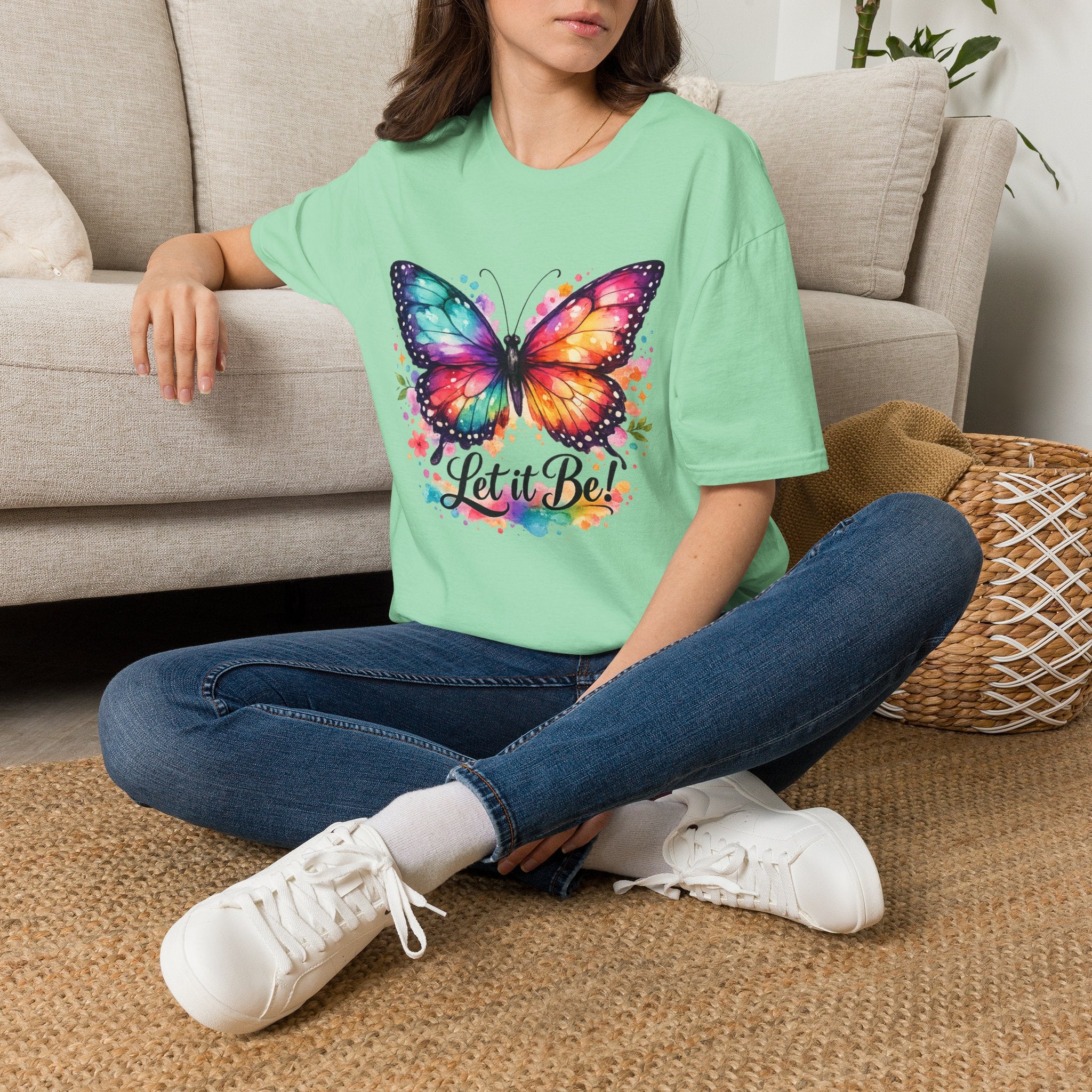 Butterfly "Let It Be" T-Shirt — Colorful Watercolor Wings Graphic Tee