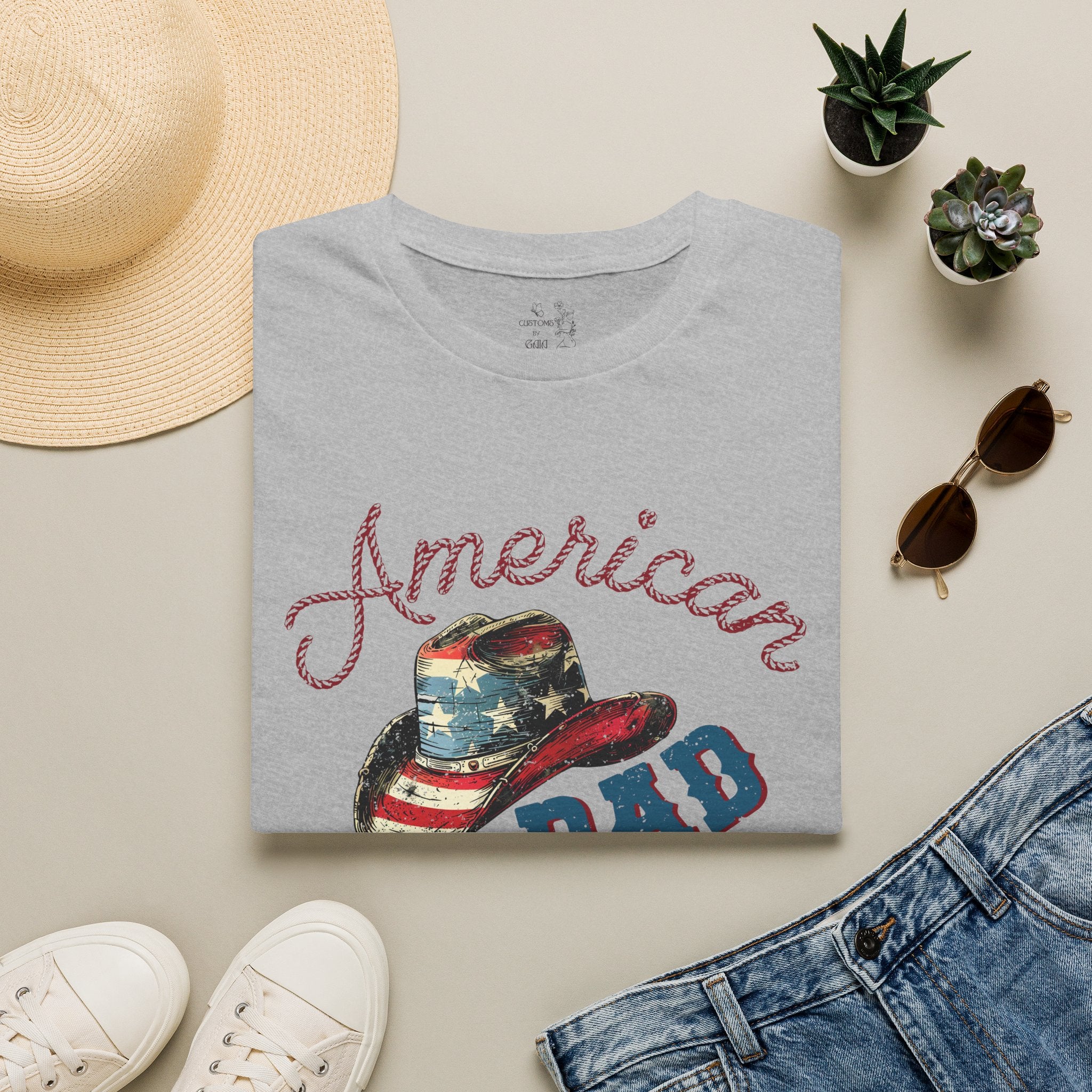 Patriotic “American Dad” Tee — Vintage Flag Cowboy Hat Dad T-Shirt